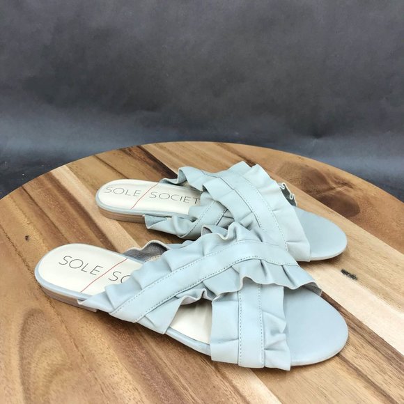 Sole Society Gray Fabric Pleated Slides Sandals Womens Size 6 B - Picture 1 of 7